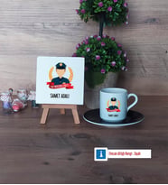Erkek Polis Dekoratif Taş, Türk Kahvesi Fincanı Kırmızı İsme Özel Hediye (Model 5)
