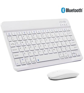Tablet Telefon Uyumlu Taşınabilir Şarj Edilebilir Kablosuz Bluetooth Türkçe Q Klavye ve Mouse Seti (Beyaz)