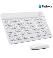 Tablet Telefon Uyumlu Taşınabilir Şarj Edilebilir Kablosuz Bluetooth Türkçe Q Klavye ve Mouse Seti (Beyaz)