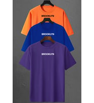Brooklyn Baskılı Unisex Oversize 3'lü T-shirt Paketi (Turuncu)