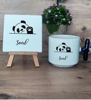 Sevimli Panda Hediye Seti Kupa Bardak T Kulplu ve Dekoratif Taş Arkadaşa Doğum Günü Hediyesi (Model 2)