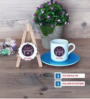 Love Yourself Türk Kahvesi Fincanı Lacivert ve Ahşap Anahtarlık Hediye (Model 2)