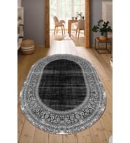 Dijital Baskılı Kaymaz Taban Yıkanabilir Oval Salon Halısı Mutfak Halısı Yolluk NDO-HT-125 (Siyah)