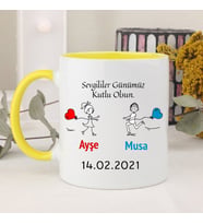Sevgililer Günümüz Kutlu Olsun Temalı Kupa Bardak (Sarı)