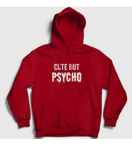 Presmono Unisex Gri Cute But Psycho Kapüşonlu Sweatshirt 397681tt (Kırmızı)