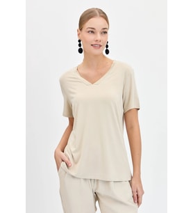 Desen Triko Kadın T-shirt (Vizon)