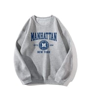 Manhattan Baskılı Oversize Sweatshirt (Gri)