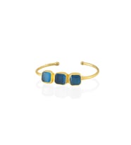 Kadir Jewellery 22 Ayar Altın Kaplama Zirkon Taşlı Ayarlanabilir Trend Bilezik (Koyu Mavi)