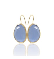 Kadir Jewellery 22 Ayar Altın Kaplama Fosil Taşlı Küpe -El İşçiliği Ve Hipoalerjenik Küpe (Gece Mavisi)