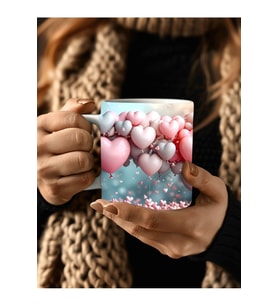 Kalp Baskılı 3D Tasarım Seramik Kupa Mug -  Kupa Bardak (09)