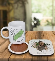 Kişiye Özel Tasarım Kupa Bardak Ve Fotoğraflı Ahşap Bardak Altlığı 99159 (Mor)