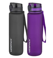 Uzspace 2'li Tritan Matara Seti 1000 ml Büyük Boy 14 Farklı Renk Seçeneği FiftyFifty (Siyah-Mor)