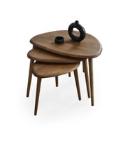Fawdecor Masif Doğal Ahşap Zigon Sehpa 3'lü Set, Modern Masif Yan Sehpa (Ceviz)