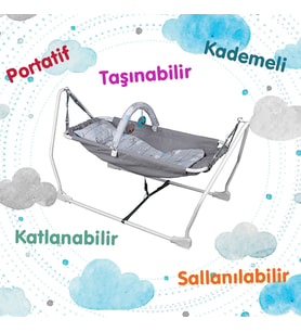 Norfolk Baby Sleep Katlanabilir Oyuncaklı Sallanır Bebek Beşiği - Hamak Beşik - Sallanır Bebek Hamağı (Gri)