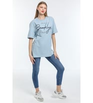 Kadın Bisiklet Yaka Oversize Fit  Tişort SPR24TSk110 (Mavi)