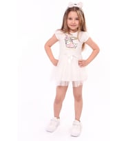 Toontoy Kız Çocuk Baskılı Elbise (Ekru)