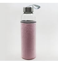 Peluş Kılıflı Cam Su Şişesi 500 ml (Pembe)