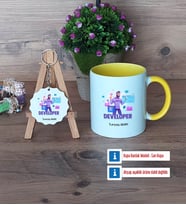 Developer Kupa Bardak Kırmızı ve Ahşap Anahtarlık Hediye (Model 6)