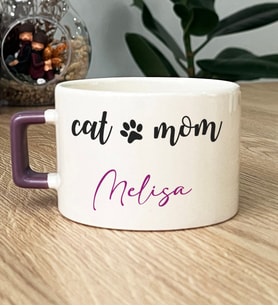 Kişiye Özel Cat Mom Hediye Lüks Fincan Kedi Annesi -2- (Mor)
