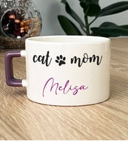Kişiye Özel Cat Mom Hediye Lüks Fincan Kedi Annesi -2- (Mor)