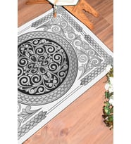 EVDEYA Dijital Baskılı Yıkanabilir Göbekli Hediyelik Namazlık Seccade 70x130, Seccade-37-gold, (Gri)