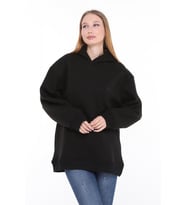 Pastelastore Pamuklu Kapüşonlu 3 İplik Şardonlu Kalın Oversize Sweatshirt (Siyah)