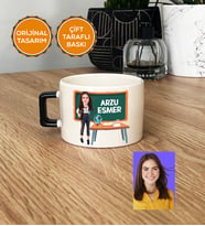 Kişiye Özel Karikatürlü Sınıf Öğretmeni Hediye Lüks Fincan Kadın Sınıf Öğretmenine Öğretmenler Günü Hediyesi (Siyah)