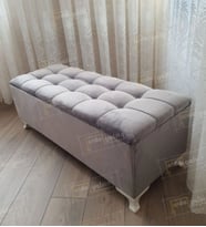 Yeni Model Lüks Çizgi Kapitoneli Sandıklı Puf Bench 120 Cm (Gri)
