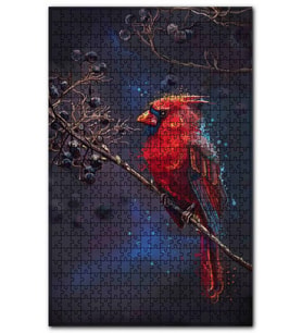 Cakapuzzle Daldaki Kırmızı Kardinal Kuşu Siyah Meyveler Puzzle Yapboz MDF(Ahşap) (500 Parça)