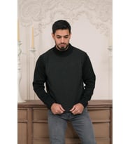 Woolen World Balıkçı Yaka Desenli Yünlü Erkek Triko Kazak (Antrasit)