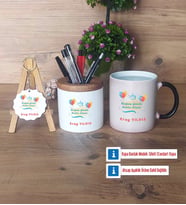 Doğum Günü Hediyesi Hediye Sepeti Kalemlik, Kupa Bardak Sihirli, Ahşap Anahtarlık Hediye (Model 1)