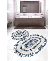 Dijital Baskılı Kaymaz Taban Yıkanabilir Oval 2'li Klozet Takımı Banyo Paspası NOKZ-SD-382 (Mavi)