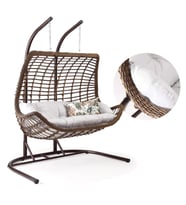 Capri Swing Cunda Çiftli Rattan Bahçe Salıncağı  Balkon Salıncağı  (Kahverengi Açık)