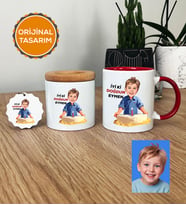 Kişiye Özel Karikatürlü Erkek Çocuğa Hediye Hediye Seti Kupa Bardak, Kalemlik, Anahtarlık Erkek Çocuk Hediyeleri (Kırmızı)