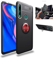 Huawei Y9 Prime 2019 Yüzüklü Standlı Manyetik Kamera Kor. Kılıf (Siyah-Kırmızı)
