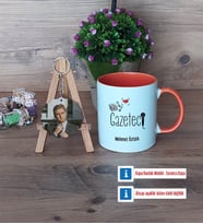 Gazeteci Kupa Bardak Beyaz ve Fotoğraflı Ahşap Anahtarlık Hediye (Model 13)