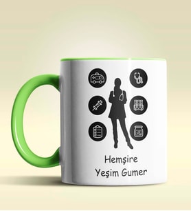 Kişiye Özel Hemşire Silüet (Bayan) 2 Tasarım Turuncu Kupa Bardak (Yeşil)