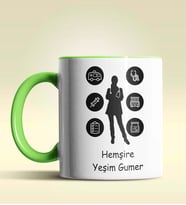 Kişiye Özel Hemşire Silüet (Bayan) 2 Tasarım Turuncu Kupa Bardak (Yeşil)