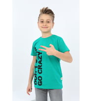 Toontoy Erkek Çocuk Dont Stop Go Crazy Baskılı Tişört (Koyu Yeşil)