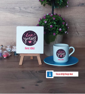 Love Yourself Dekoratif Taş, Türk Kahvesi Fincanı Kırmızı İsme Özel Hediye (Model 3)