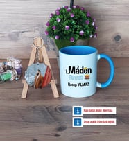 Maden Mühendisi Kupa Bardak Beyaz ve Fotoğraflı Ahşap Anahtarlık Hediye (Model 4)