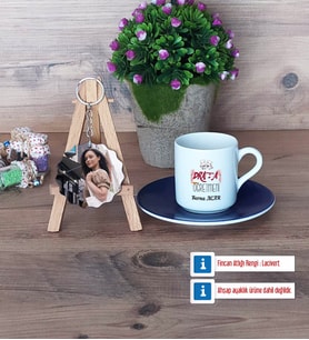 Drama Öğretmeni Türk Kahvesi Fincanı Ahşap Altlıklı ve Fotoğraflı Ahşap Anahtarlık Hediye Öğretmenler Günü Hediyesi (Model 4)