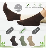 Erkek Patik Düz Desen (3 Çift) Bambu Dikişsiz Hassas Dokuma Parfümlü Kısa Çorap (Haki-Yeşil)