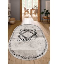 Dijital Baskılı Kaymaz Taban Yıkanabilir Oval Salon Halısı Mutfak Halısı Yolluk NDO-SD-1051 (Krem)