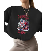 erkek Sweatshirt Bej Sweatshirt kalın kadın bisiklet yaka Kuzey kutbundan noel büyüsü Baskılı 3 (Siyah)