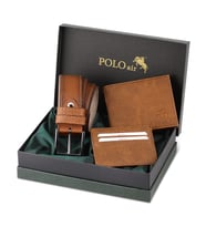 Polo Air Kemer Cüzdan Kartlık Hediyelik Kutusunda M-09 (Taba)