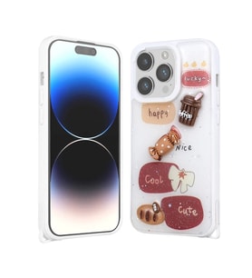 Apple iPhone 14 Pro Max Kılıf Parlayan Sıvılı Simli Kabartma Figürlü Redclick Cevze Kapak