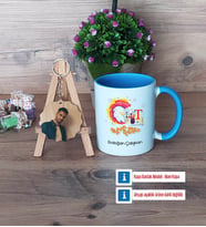 Grafiker Kupa Bardak Beyaz ve Fotoğraflı Ahşap Anahtarlık Hediye (Model 4)