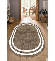 Dijital Baskılı Kaymaz Taban Yıkanabilir Oval Salon Halısı Mutfak Halısı Yolluk NDO-HT-575 (Kahverengi)