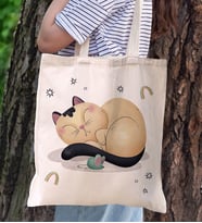 BK Gift Kedi Tasarımlı Kanvas Bez Çanta, Baskılı Omuz Çantası, Alışveriş Çantası, Plaj Çantası, Arkadaşa Hediye- (Model 4)